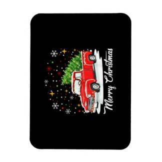 Vintage Merry Christmas Red Truck Santa Tree Famil Magnet