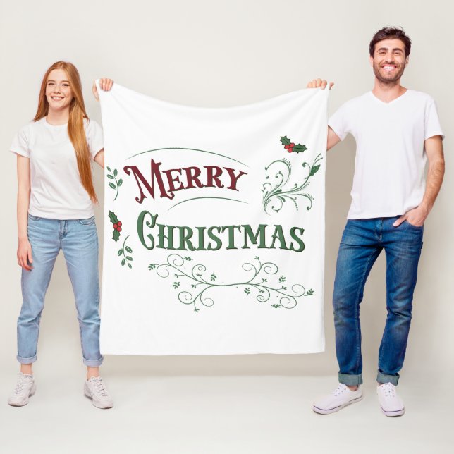 Vintage Merry Christmas Typography Fleecedecke (Beispiel)