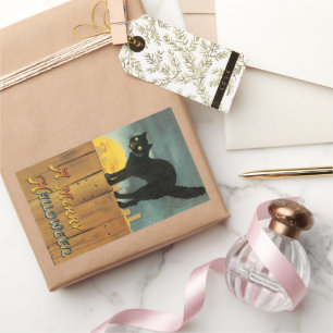 Vintage Merry Halloween Katze von Ellen Clapsaddle Rechteckiger Aufkleber