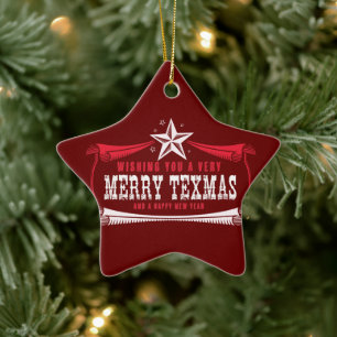 Vintage-Merry-Texas-Stern-Weihnachtsbaumschmuck Keramik Ornament