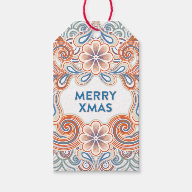 Vintage Merry Xmas with orange flowers Geschenkanhänger (Vorderseite)