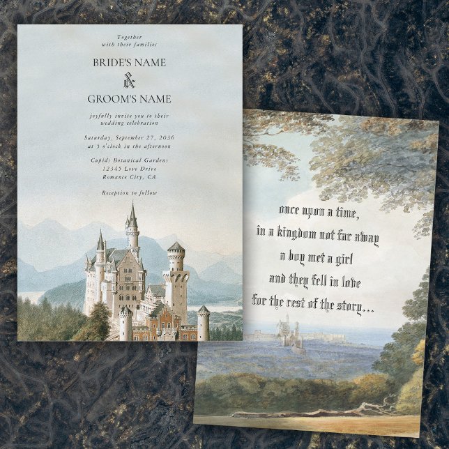 Vintage Messe Burg Rustikale Waldhochzeit Einladung (Vintage Fairytale Castle Rustic Forest Wedding Invitation)