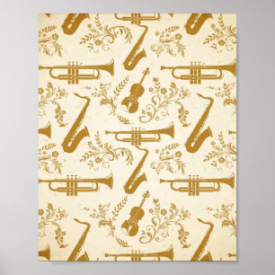 Vintage-Messinginstrument-Silhouetten-Kunstposter Poster