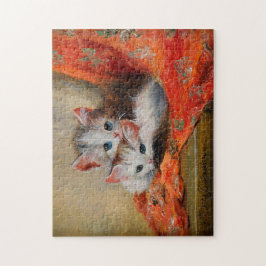 Vintage Meta Plückebaums Niedliche Katzenölmalerei Puzzle