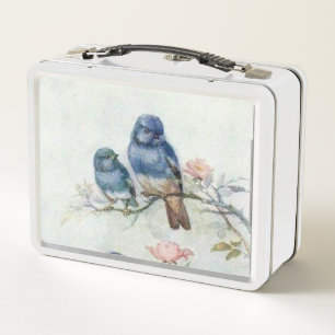 Vintage Metal Lunch Box Design Blue Birds