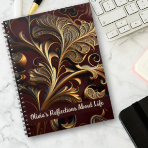 Vintage Metallic Brass-Blätter Dunkelbraune Notebo Notizblock