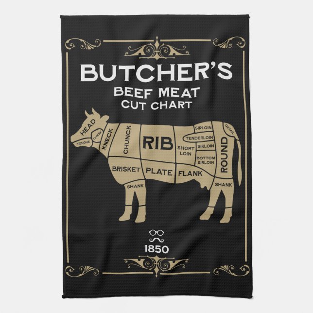 Vintage Metzger Rindfleisch schneiden Geschirrtuch (Vertikal)