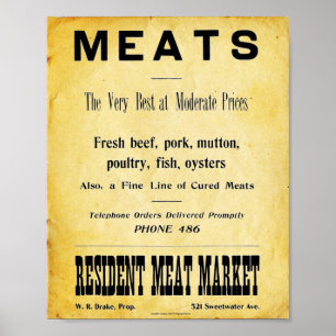 Vintage Metzgerladen-Werbezeichenschild Poster
