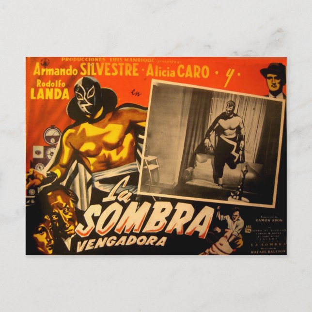 Vintage Mexican Masked Hero Lobby Cars Postkarte (Vorderseite)