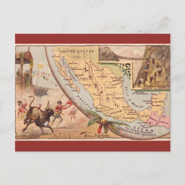 Vintage Mexico Map Postkarte (Vorderseite)