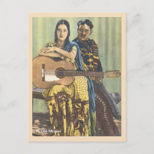 Vintage Mexikanerin mit Gitarre Postkarte