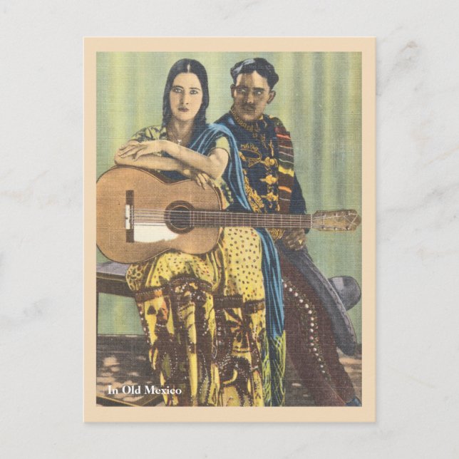 Vintage Mexikanerin mit Gitarre Postkarte (Vorderseite)