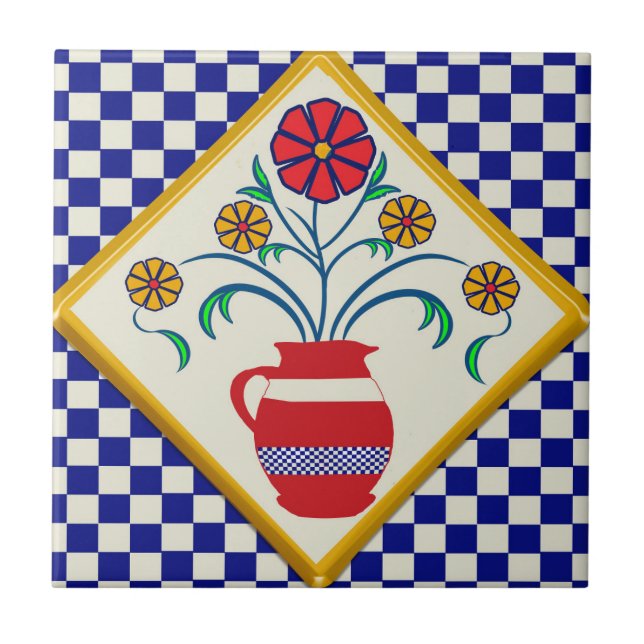 Vintage mexikanische Blume Keramik Tile Fliese (Vorderseite)