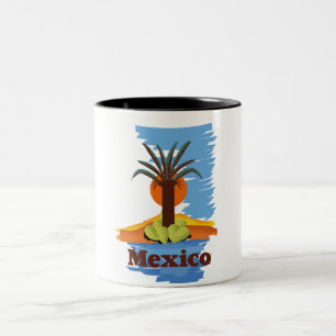 Vintage mexikanische Palmen-Cartoon Zweifarbige Tasse