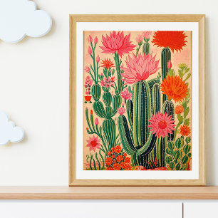 Vintage-Mexikanisches-Kaktus-Plakat, Farbige Mexik Poster