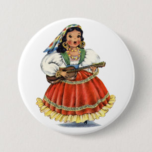 Vintage mexikanisches Mädchen in traditioneller Kl Button