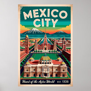 Vintage-Mexiko-Stadt-Illustration Retro-Reise Poster
