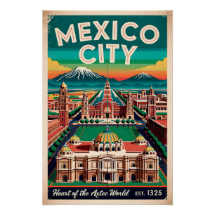 Vintage-Mexiko-Stadt-Illustration Retro-Reise Poster