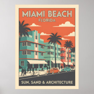 Vintage Miami Beach Florida Art Deco Reise Poster
