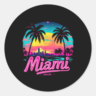 Vintage Miami Beach – Retro 305 Florida Sonnenunte Runder Aufkleber