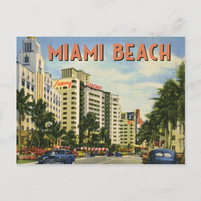 Vintage Miami Beach Street Szene Postkarte (Vorderseite)