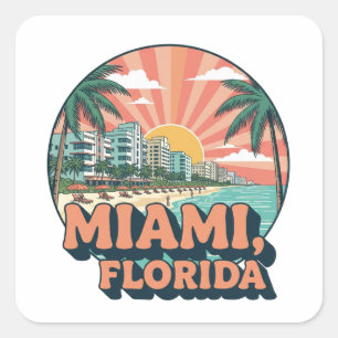 Vintage Miami Florida 80er Jahre Kunst Reise Logo Quadratischer Aufkleber