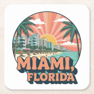 Vintage Miami Florida 80er Jahre Kunst Reise Logo Rechteckiger Pappuntersetzer
