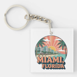 Vintage Miami Florida 80er Jahre Kunst Reise Logo Schlüsselanhänger