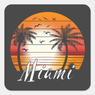 Vintage Miami Florida Palmen Sommer Strand Quadratischer Aufkleber