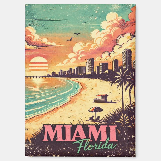 Vintage Miami Florida Reiseillustration Magnet (Vorderseite)