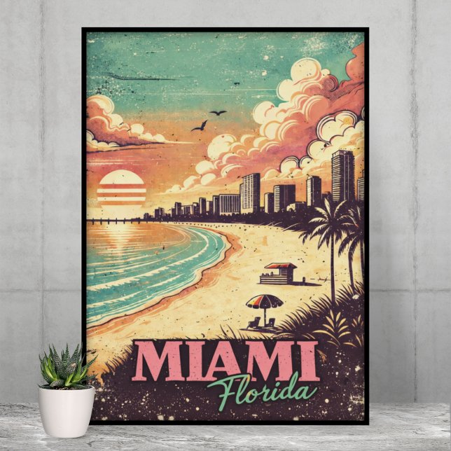 Vintage Miami Florida Reiseillustration Poster (Vintage Miami Florida Travel Illustration Poster)