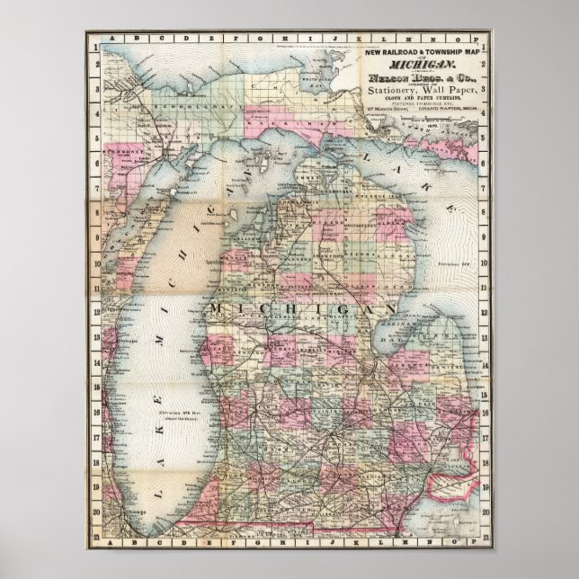 Vintage Michigan Area Map 1878 Poster (Vorne)