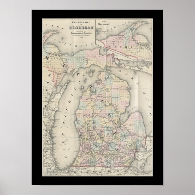 Vintage Michigan-Karte Poster (Vorne)