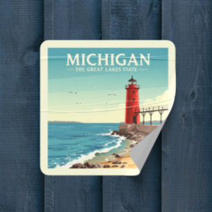 Vintage Michigan Quadratischer Aufkleber