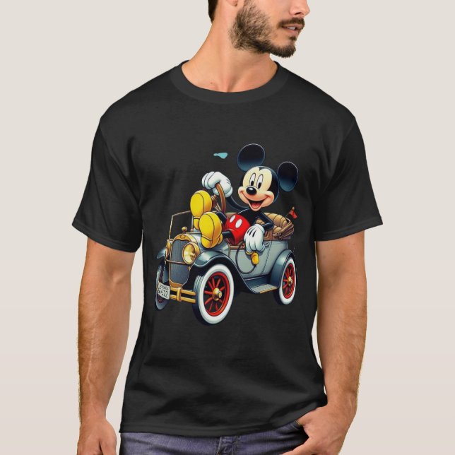 Vintage Mickey Mouse Driving Classic Car T-Shirt (Vorderseite)
