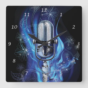 Vintage Microphone Quadratische Wanduhr