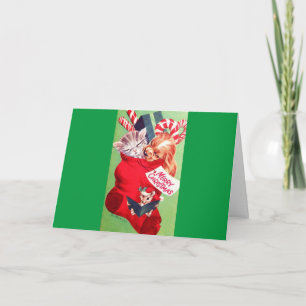 Vintage Mid Century Beautiful Baby Puppy Kitten Feiertagskarte