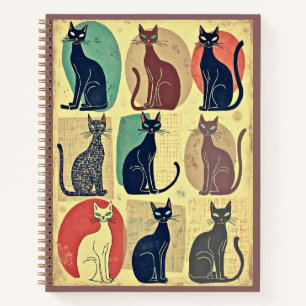 Vintage Mid-Century Modern Katzen Journal  Notizbuch