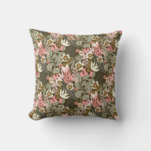 Vintage Mid-Century Modern Oliven und Rosa Kissen