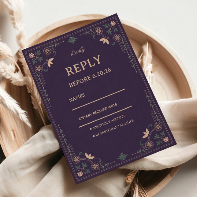 Vintage Midnight Botanical RSVP Karte (Von Creator hochgeladen)