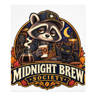 Vintage Midnight Brew Waschbär Kaffee Gesellschaft Fotodruck