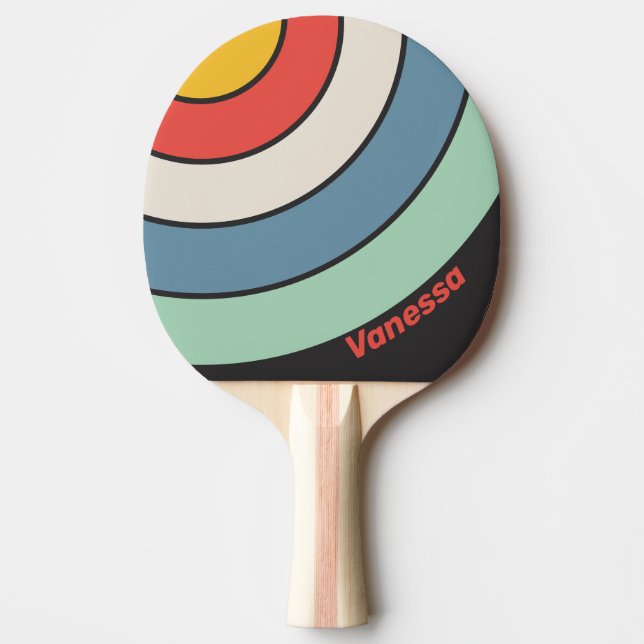 Vintage Midnight Circle Stripe with Name Tischtennis Schläger (Vorderseite)
