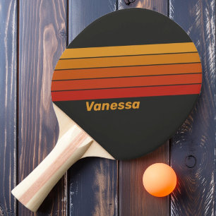 Vintage Midnight Sunset Gestreift mit Namen Tischtennis Schläger