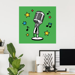 Vintage Mikrofon Musiknoten Retro Gesang Design Poster
