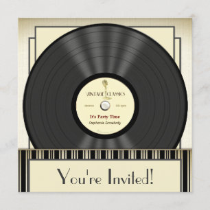 Vintage-Mikrofon-Schallplatten-Party-Einladungen Einladung