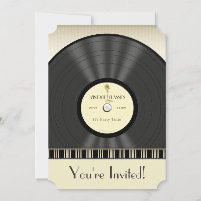 Vintage Mikrofon-Vinylaufzeichnungs-Party Einladung (Vorderseite)