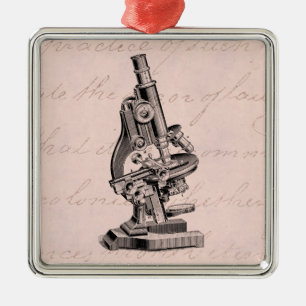 Vintage Mikroskop Illustration Rosa Steampunk Silbernes Ornament
