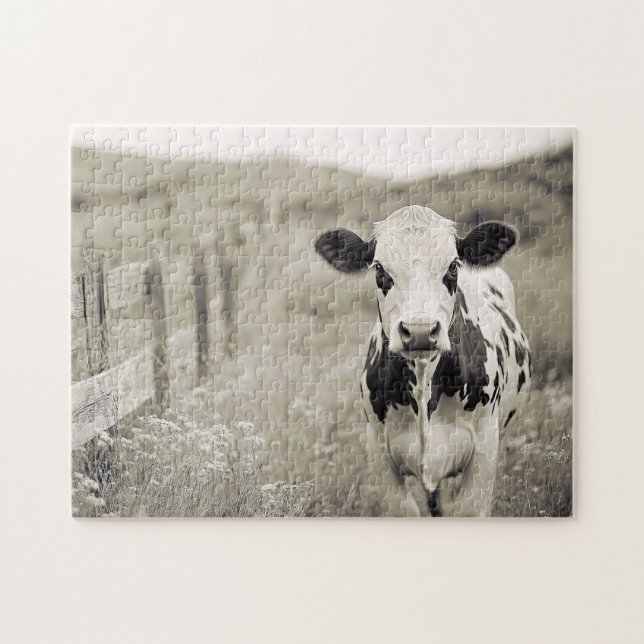 Vintage Milchkuh in einem Feld Puzzle (Horizontal)