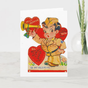 Vintage Militär-Trompeter Valentinstag-Karte Feiertagskarte