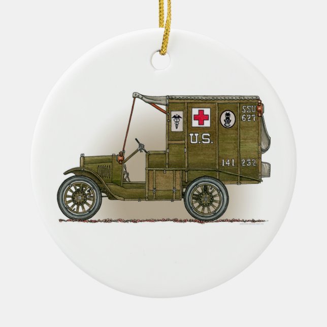 Vintage Militärkrankenwagen-Verzierung Keramik Ornament (Vorne)